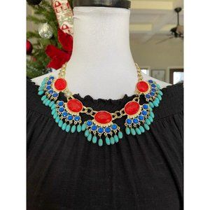 Red and Blue Collar Style Statement Necklace